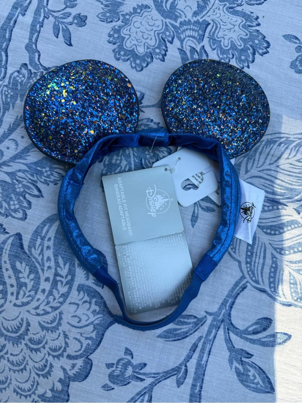 Disney Parks Blue Sparkle Youth Mickey/Minnie Ears Adjustable Headband NWT